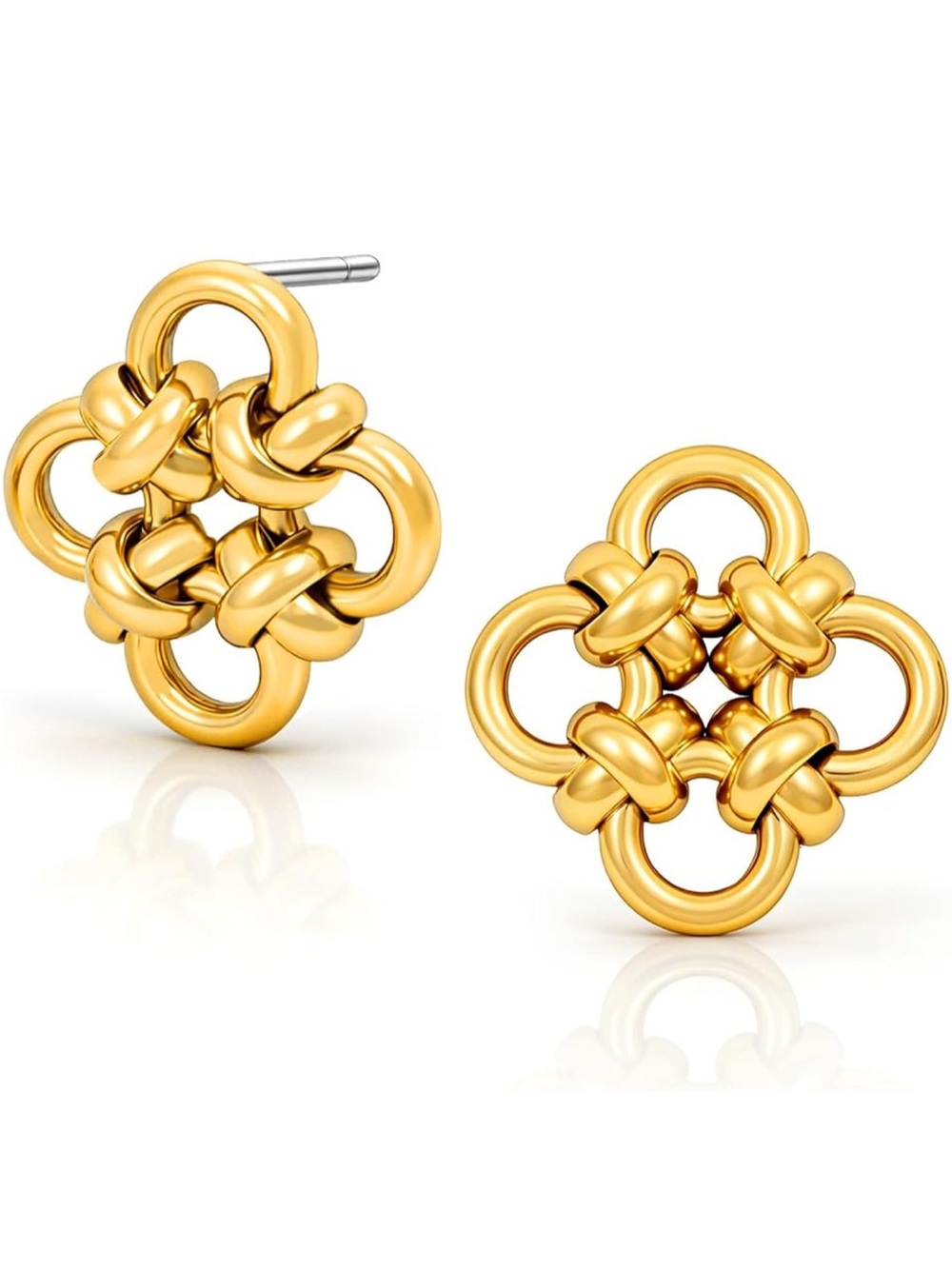 Delicate Trendy 14K Gold Plated Floral Knot Stud Hypoallergenic Earrings - Picture 2 of 6